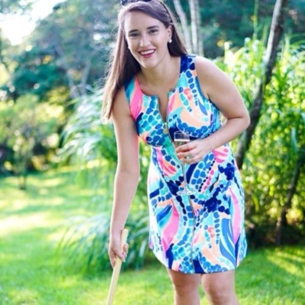 Lilly Pulitzer Women's Sally Fit & Flare Scuba Dress Multi Ocean Jewels Small